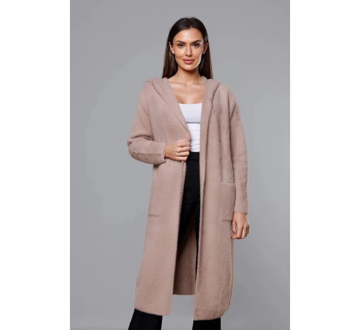 Dlouhý béžový vlněný přehoz přes oblečení typu alpaka s kapucí model 18059173 - MADE IN ITALY Dlouhý béžový vlněný přehoz přes oblečení typu alpaka s kapucí model 18059173 - MADE IN ITALY