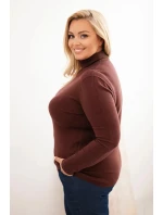 Dámský svetr Plus Size z viskózy model 21321810 střihu hnědý - K-Fashion Dámský svetr Plus Size z viskózy model 21321810 střihu hnědý - K-Fashion