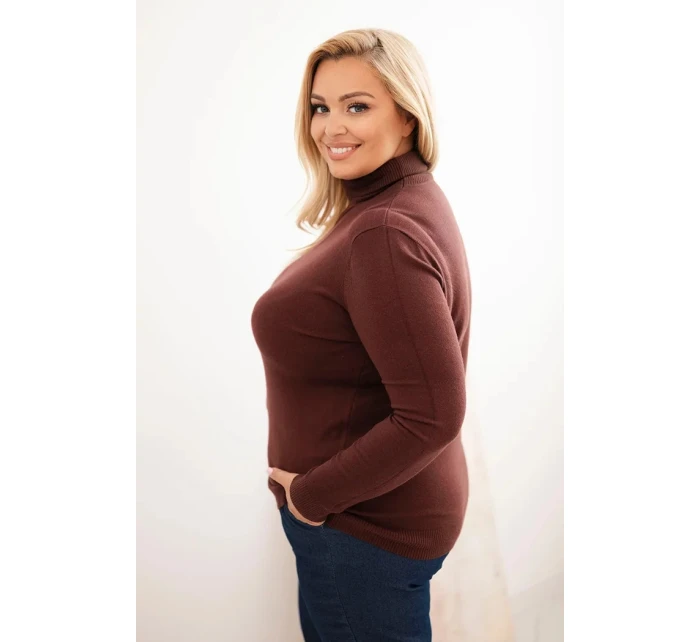Dámský svetr Plus Size z viskózy model 21321810 střihu hnědý - K-Fashion Dámský svetr Plus Size z viskózy model 21321810 střihu hnědý - K-Fashion