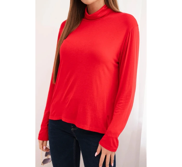 Dámska viskózna blúzka s rolákom a dlhými rukávmi červená