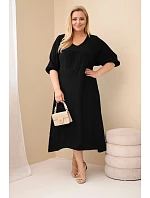 Dámské šaty plus size z bavlněného mušelínu s výstřihem do V černá