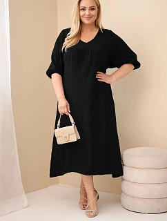 Dámské šaty plus size z  s výstřihem do V černá model 22141072 - K-Fashion