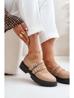 Półbuty Damskie Z Paskami Eko Skórzane Beżowe Terione Półbuty Damskie Z Paskami Eko Skórzane Beżowe Terione