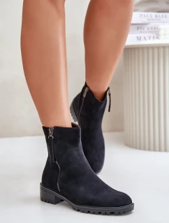 Botky Z Eko Semiše Na Plochém Podpatku Černé model 21676699 - Boto