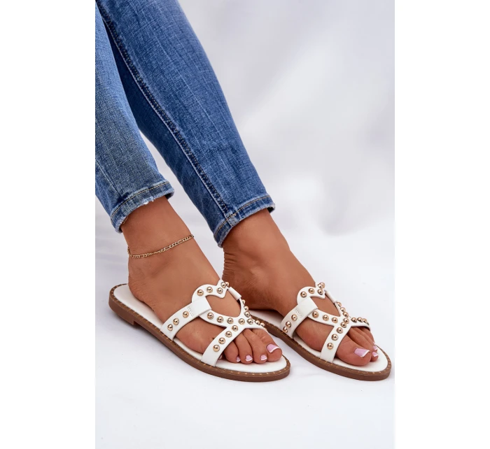 Zdobené Ploché Pantofle Dámské Bílé model 21685812 - Boto