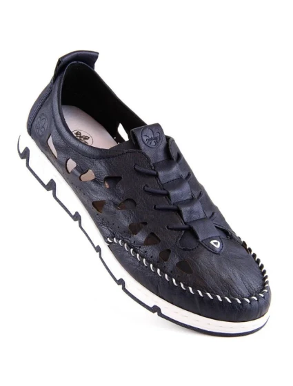 W modrá kožená polobotka s podrážkou model 19737391 - Rieker W modrá kožená polobotka s podrážkou model 19737391 - Rieker