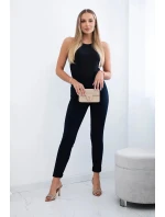 Bavlnené nohavice so zirkónmi na zadných vreckách tmavomodré