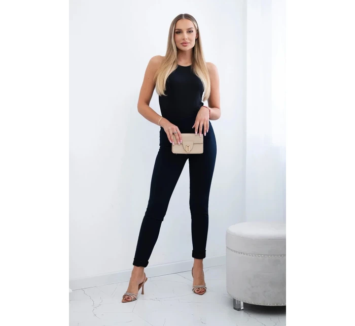 Bavlnené nohavice so zirkónmi na zadných vreckách tmavomodré