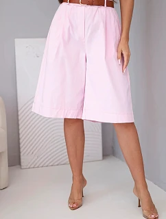 Dámske viskózové šortky s opaskom a širokými nohavicami na leto candy pink