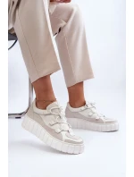 Dámské kožené sportovní boty na platformě model 21646406 světle béžové - Zazoo Dámské kožené sportovní boty na platformě model 21646406 světle béžové - Zazoo