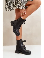 Eko Skórzane Botki Workery Damskie Z Przypinkami Czarne Rianael Eko Skórzane Botki Workery Damskie Z Przypinkami Czarne Rianael