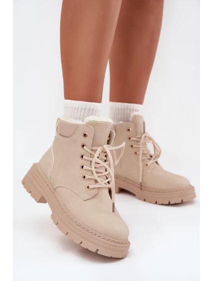 Trapery Damskie Ocieplane Futerkiem Na Zamek Jasnobeżowe Tharika