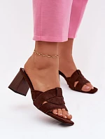 Dámské páskové sandály na podpatku Eko semišové Čokoládové Corivelle