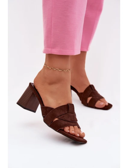 Dámske sandále s remienkami na podpätku Eco Suede Chocolate Corivelle