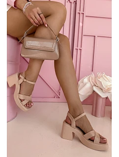 Dámské sandály na masivním podpatku z eko semiše světle růžové model 21998020 - Boto