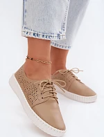 Dámské perforované polobotky s šněrováním tmavě béžové Pearla