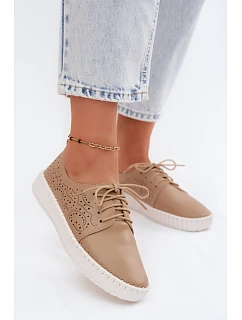 Dámské perforované polobotky s šněrováním tmavě béžové Pearla
