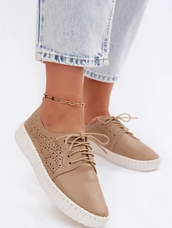 Dámské perforované polobotky s šněrováním tmavě béžové Pearla