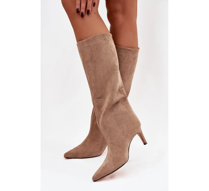 Dámske čižmy na podpätku Olivienne - béžové Dámske čižmy na podpätku Olivienne - béžové