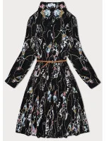 Černé květované dámské plisované šaty s límečkem model 19552494 - ELISA IMMAGINE