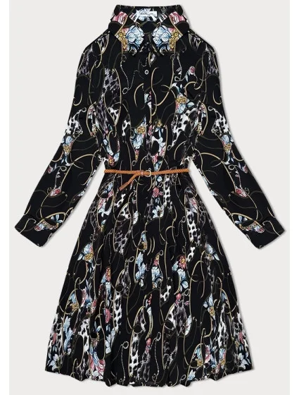 Černé květované dámské plisované šaty s límečkem model 19552494 - ELISA IMMAGINE