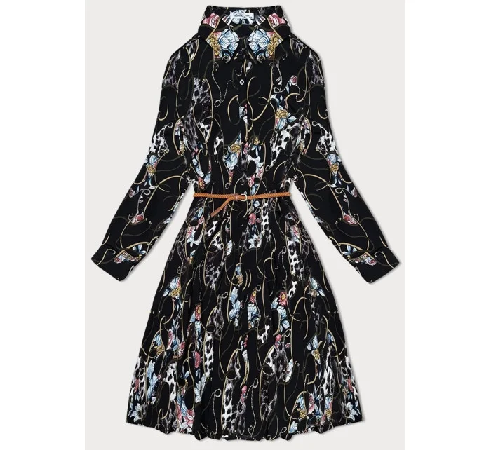 Černé květované dámské plisované šaty s límečkem model 19552494 - ELISA IMMAGINE