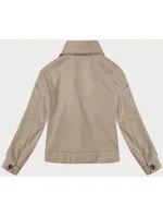 Voľná béžová pruhovaná rebrovaná bunda s golierom (244003)