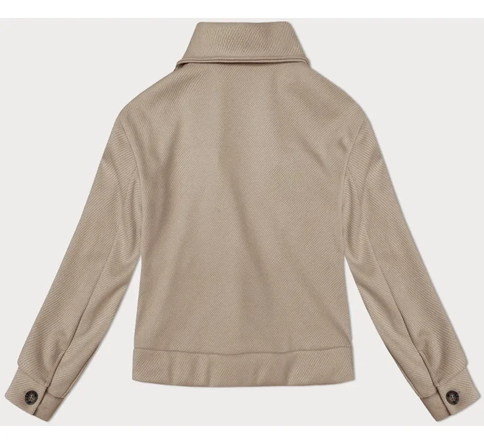 Voľná béžová pruhovaná rebrovaná bunda s golierom (244003)