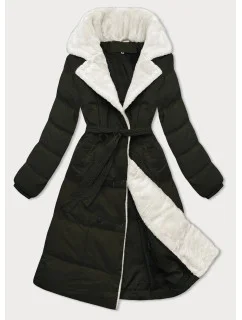 Dámsky zimný kabát s kožušinovým golierom J Style army (16M9168-136)
