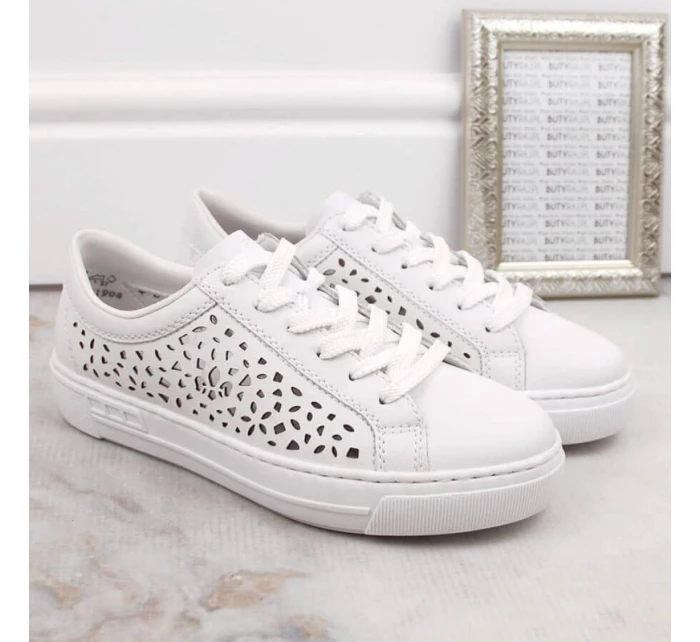 Pohodlné kožené topánky Rieker W RKR641 white