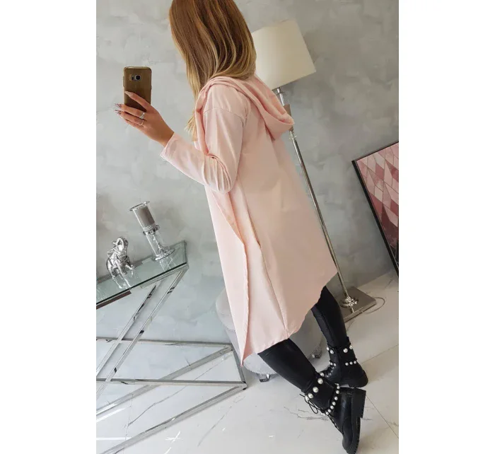 Dlouhý kabát s kapucí světle pudrově růžový