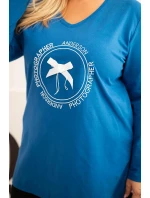 Dámska blúzka s dlhším zadným dielom a striebornou potlačou