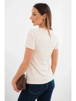 Dámska viskózna rebrovaná blúzka s ozdobným výstrihom béžová