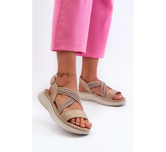 Lehké Dámské Pohodlné Sandály Na Suchý Zip Beige model 21661191 - EVENTO Lehké Dámské Pohodlné Sandály Na Suchý Zip Beige model 21661191 - EVENTO