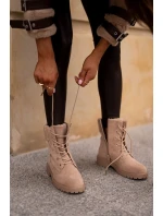 Damskie Ocieplane Botki Workery Na Zamek Beżowe Mivael Damskie Ocieplane Botki Workery Na Zamek Beżowe Mivael