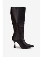 Dámske topánky Vionette pod kolená na podpätku - čierne Dámske topánky Vionette pod kolená na podpätku - čierne