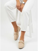 Dámske semišové mokasíny s kovovou prackou béžové FashionStreet ZY1341