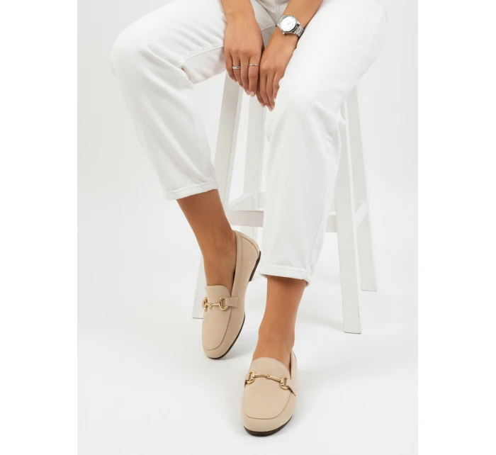 Dámske semišové mokasíny s kovovou prackou béžové FashionStreet ZY1341