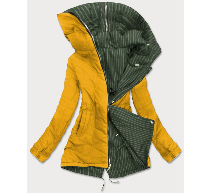 Khaki-žltá obojstranná pruhovaná bunda s kapucňou (W659)