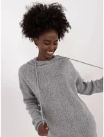 Šedé pletené šaty s kapucňou (0582)