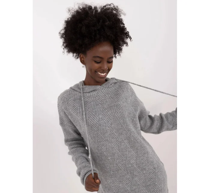 Šedé pletené šaty s kapucňou (0582)