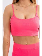 Souprava s kalhotami s vysokým pasem růžové neonové barvy