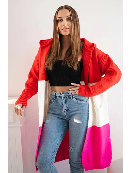 Pruhovaný svetr s kapucí model 19361628 - K-Fashion