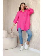 Bavlnená mušelínová košeľa oversize ružová
