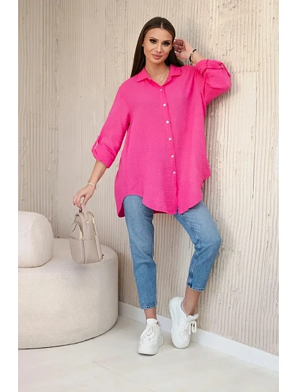 Bavlněná mušelínová košile oversize růžový Bavlněná mušelínová košile oversize růžový