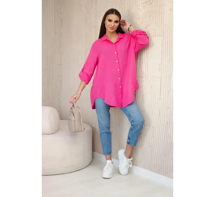 Bavlnená mušelínová košeľa oversize ružová