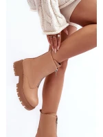 Skórzane Botki Na Płaskim Obcasie Z Suwakiem Camel  Vimal