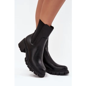Botki Damskie Na Klocku Eko Skórzane Czarne Kyra