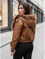 Dámská kožená bunda s kožešinou hnědá Dstreet model 21995411 - FashionStreet