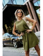 model 21335538 VICTORIA Trapézové šaty bez rukávů se zavazováním v pase khaki barva - numoco